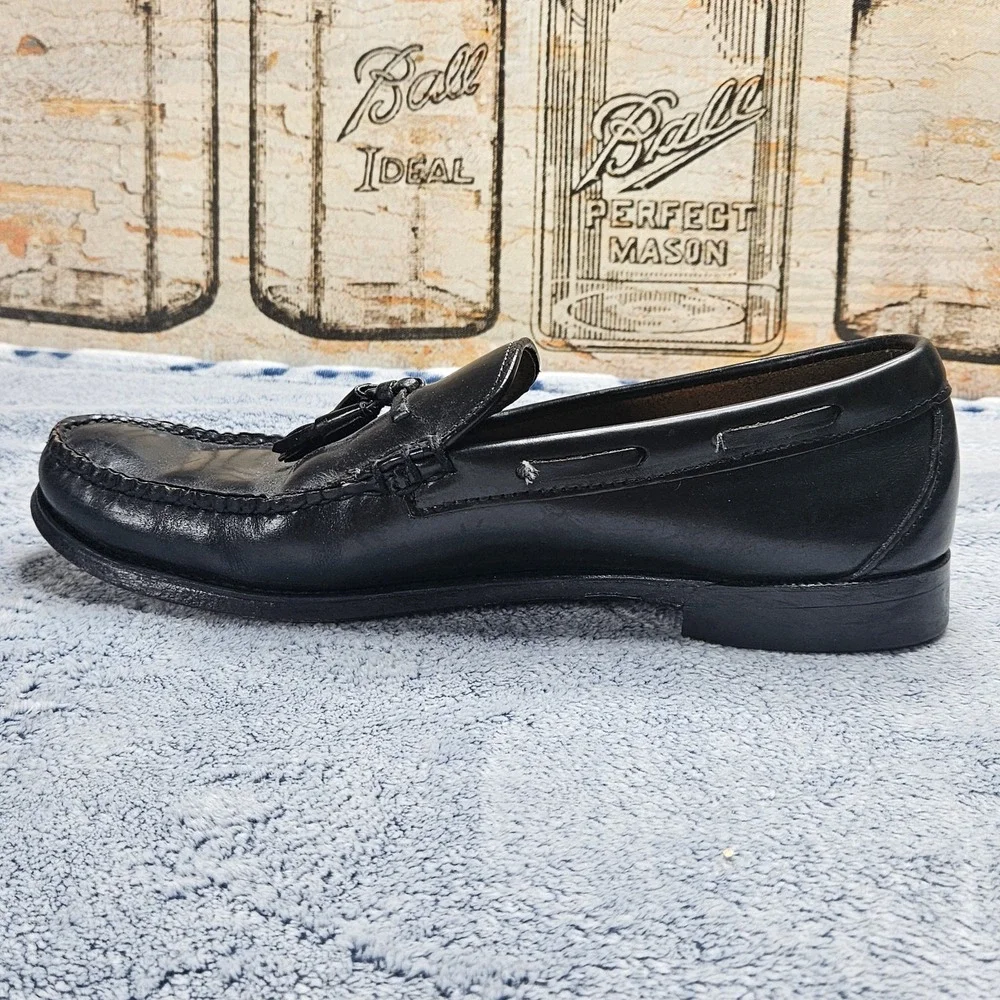 Vintage Sebago Loafers Mens 10 Black Leather Tassel Made in USA Slip On Shoes